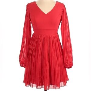 Japna Dress Red Sheer Mini‎ Size S Long Sleeve Pleated
